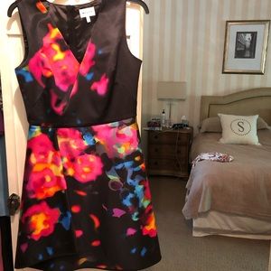 Black multi colored satin look Milly dress